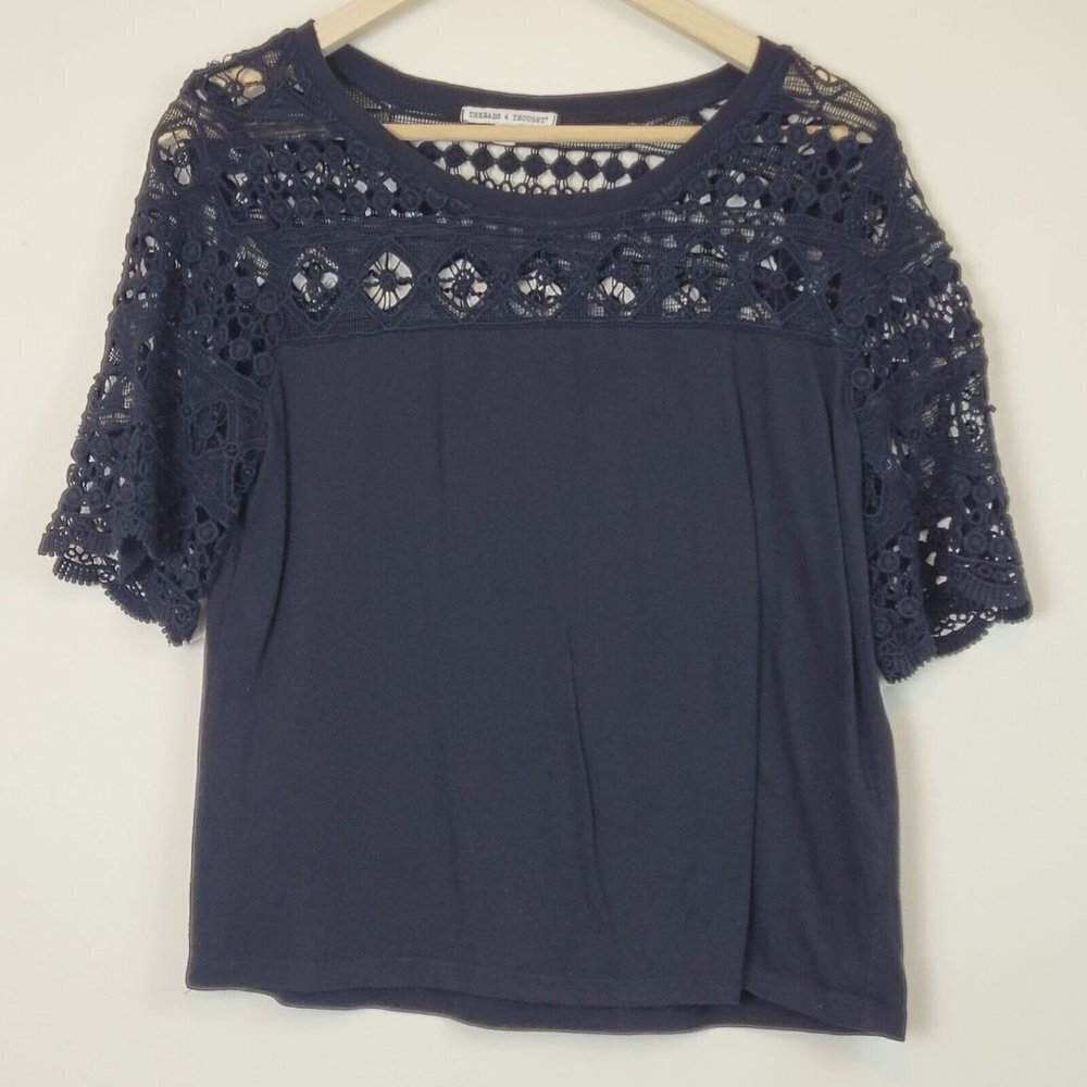 Threads for Thought Women's Black Crochet Lace Top Size Medium